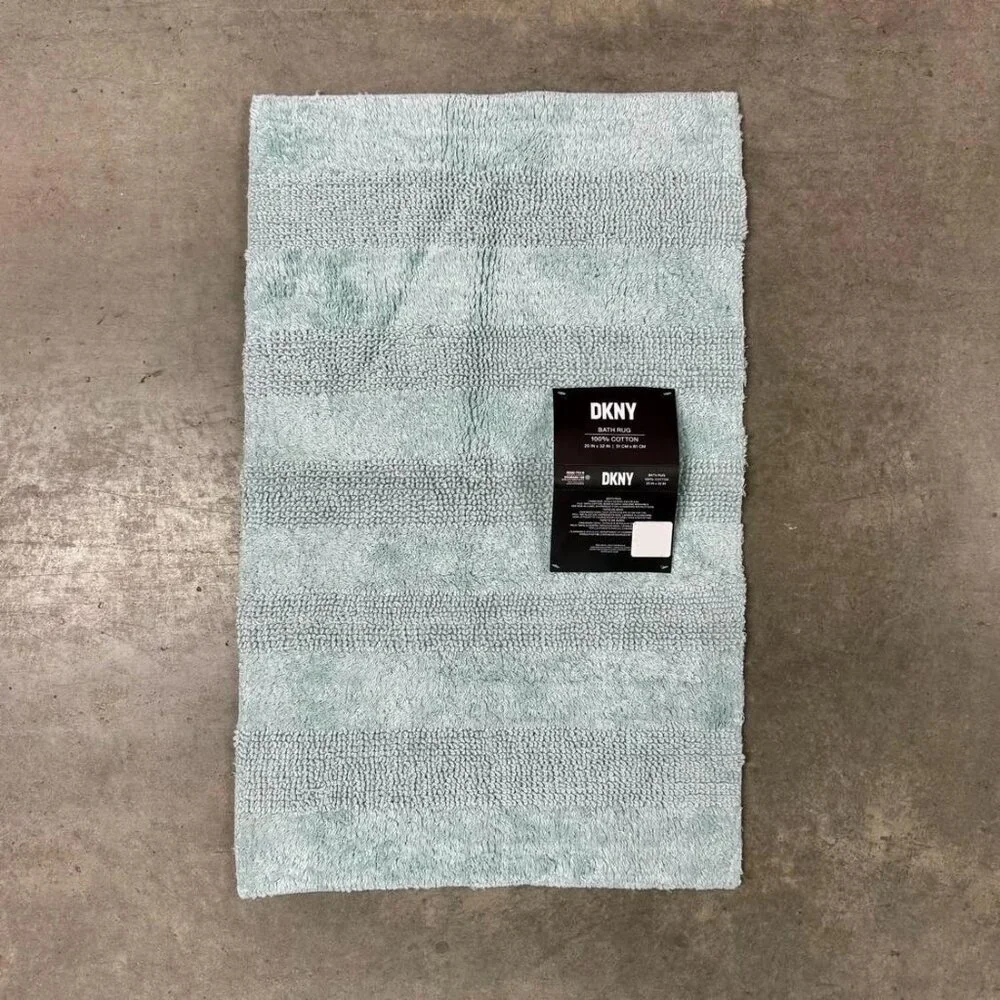DKNY 20 x 32 Bath Rug Mat Mint Green Aqua Teal 100% Cotton Reversible Striped